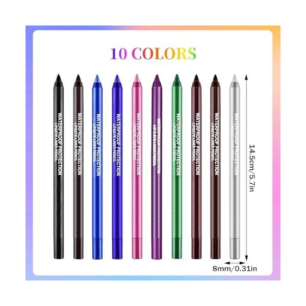 10 Eyeliner couleur,Eyeliner étanche,Lot de 10 Bâtons de Fard à Paupières, Couleurs Crayon Eye-liner, Eyeliner liquide,paupiè