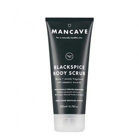 ManCave Blackspice Gommage corporel pour homme, parfum chaud et boisé, exfolie et nettoie la peau, formule naturelle, convien