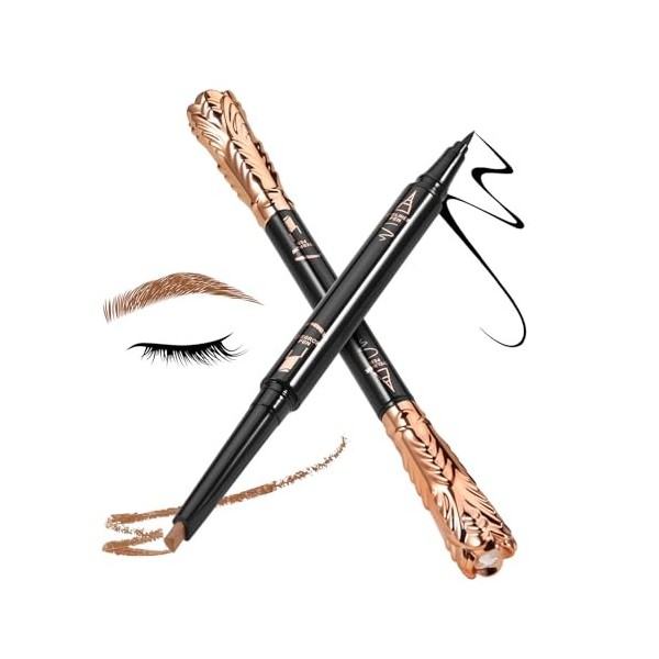 Boobeen Eyeliner et crayon à sourcils double face, Eyeliner liquide noir et crayon définisseur de sourcils pour femmes, maqui...