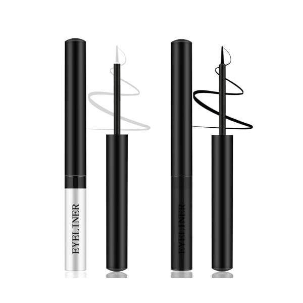 Apooliy 2pcs Matte Eyeliner,Eyeliner liquide waterproof,Stylo Eyeliner 2 Couleurs Longue Tenue，Stick Eyeliner coloré à séchag