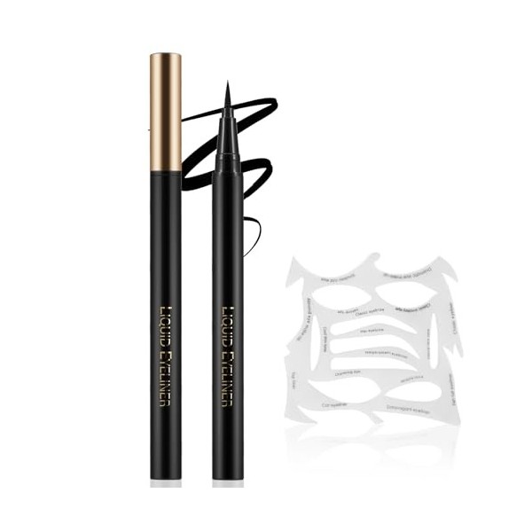 Apooliy Eyeliner liquide avec pochoirs deye-liner, stylo eye-liner waterproof à pointe fine, séchage rapide, stick de maquil