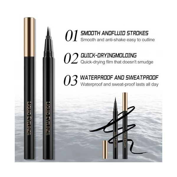 Apooliy Eyeliner liquide avec pochoirs deye-liner, stylo eye-liner waterproof à pointe fine, séchage rapide, stick de maquil