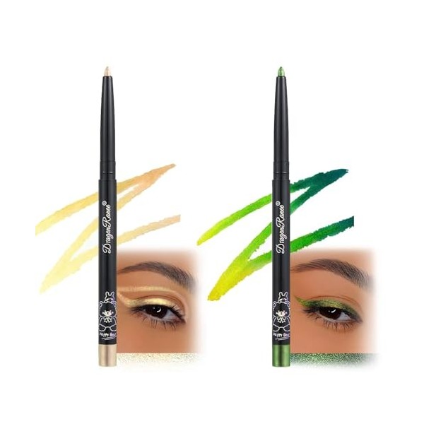 2PCS Eye Liner Crayon Yeux Pailleté Crayon Yeux Vert Crayon Eyeliner Stick,Crayon à Paupières Multicolore,Crayon à Paupières 