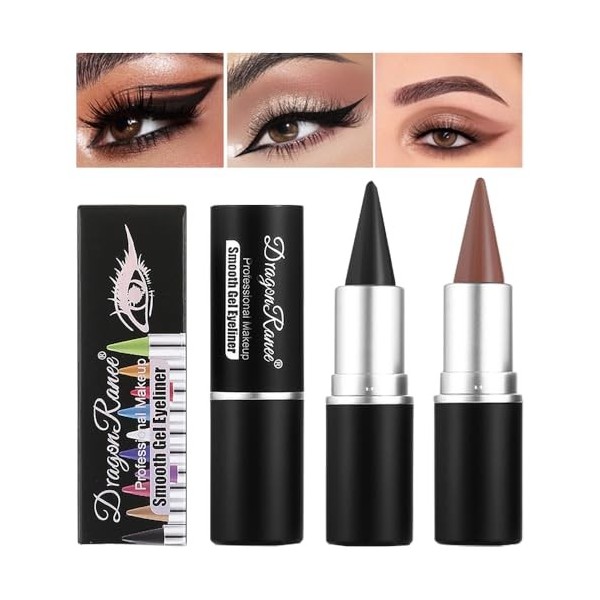 YIBABY Lot de 2 eyeliners crème à séchage rapide, waterproof, crayon eyeliner noir, maquillage des yeux longue durée noir et