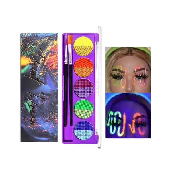 10 Couleurs Néon Peinture pour le Visage Eyeliner Maquillage, Palette deyeliner Activé par Leau, Neon Rainbow Face Paint, P