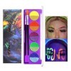 10 Couleurs Néon Peinture pour le Visage Eyeliner Maquillage, Palette deyeliner Activé par Leau, Neon Rainbow Face Paint, P