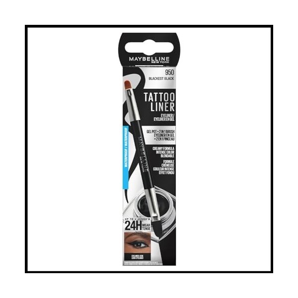 Maybelline New York Gel Eyeliner Pinceau professionnel 2 en 1 résistant à leau et longue durée Tenue jusquà 24 heures Tatto