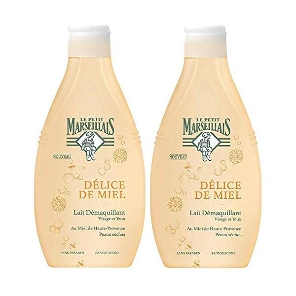 Le Petit Marseillais Lait Démaquillant Délice de Miel Flacon 250 ml - Lot de 2