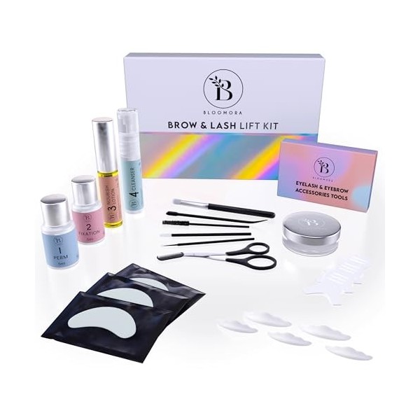 Kit Rehaussement de Cils, Brow Lift Kit Sourcil, Solution 2 en 1, Durée de 6-8 Semaines, 15 Applications, Kit de Permanente D