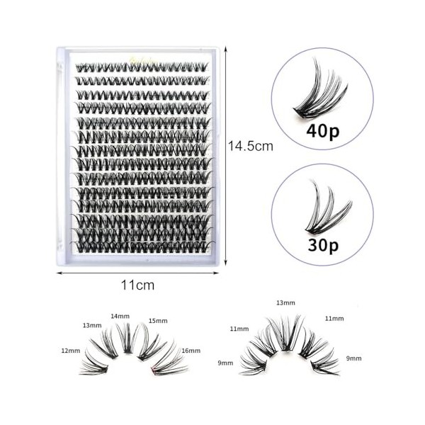 iCovalescent 280 PCS Kit Extension Cils Individuel, Kit Faux Cils Naturel 30D+40D Cluster Extensions de Cils Individuels Bouq