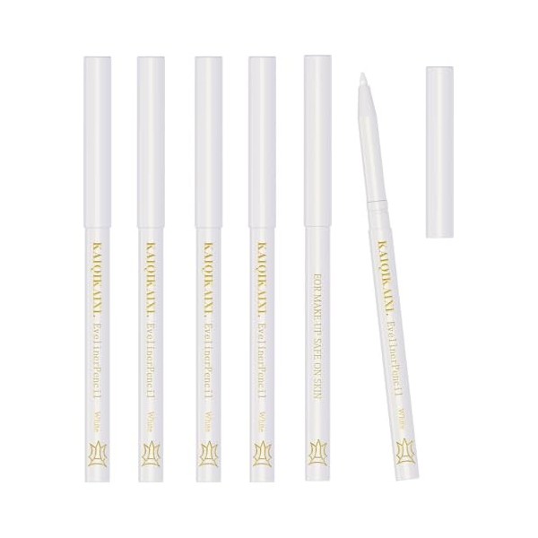 KAIQIKAIXI Lot de 6 crayons à eyeliner blancs à usage professionnel comme surligneur, stylo ligne à lèvres, longue durée, bel