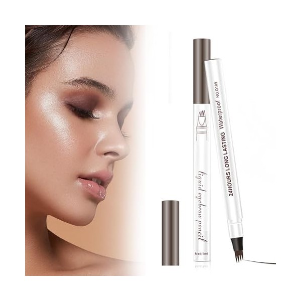 Moguri Lot de 2 crayons à sourcils Microblading résistants à leau - 4 pointes - Crayon à sourcils pour le dessin des poils, 