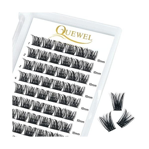 QUEWEL Cils Individuels Cils Individuels Cluster Lashes 72pcs. C Curl 10 mm Segments de cils Fond de teint large Cils individ