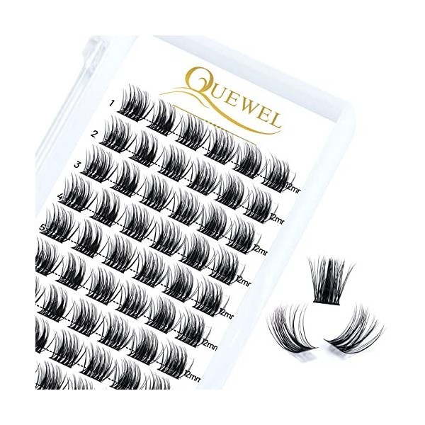 QUEWEL Cils individuels Cils individuels en grappe C Curl 12 mm Segments de cils Fond de teint large Cils individuels pour le