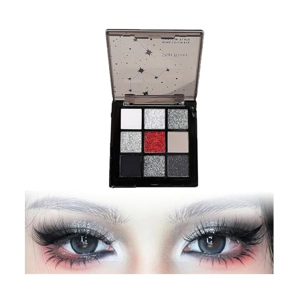 Nmbol Eyeshadow 9 Couleurs Palette Fard À Paupière Maquillage Yeux,Palette de Maquillage Gothique,Ombres Noires,Blanches et R