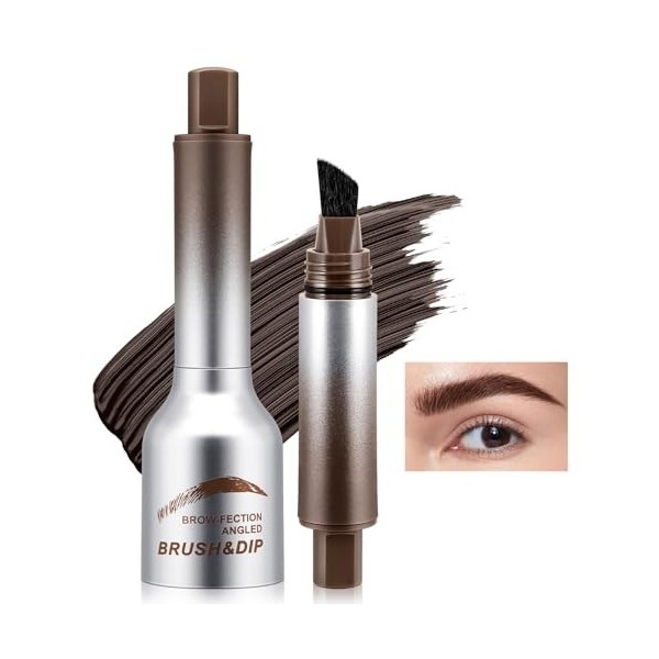 Boobeen Brow Fection Pinceau angulaire et trempette, Pinceau à sourcils liquide imperméable, Crayon à sourcils longue durée p