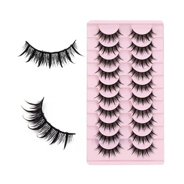 ZEPIQOR Faux Cils Naturel Bande Transparente Minces 10 Paires 3D Faux Cils Oeil de chat Reutilisable Fake Lashes Moelleux fai