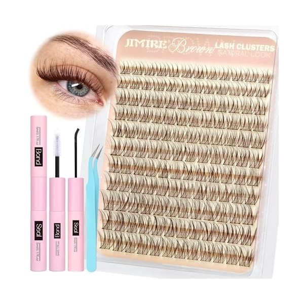 Kit de 132 faux cils naturels marron - Kit individuel de 132 pièces - À coller soi-même - 10-16 mm - Courbure C JIMIRE