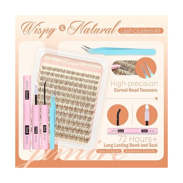 Kit de 132 faux cils naturels marron - Kit individuel de 132 pièces - À coller soi-même - 10-16 mm - Courbure C JIMIRE