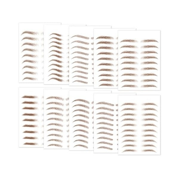 LunarCharm Lot de 10 feuilles de 98 paires dautocollants de tatouage pour sourcils - Imperméables - Aspect cheveux naturels 