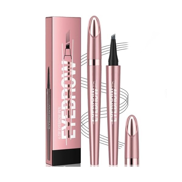 LUPATDY 3D Crayon à sourcils magique Étanche Avec 4 pointes microfourches Pour maquillage naturel des sourcils - Marron clair