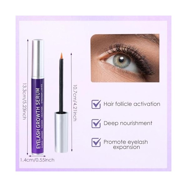 Sérum de Croissance pour Cils, Naturel Eyelash Serum Lash, 8ML Sérum Cils Pousse, Eyelash Growth Enhancer, Sérum pour Sourcil