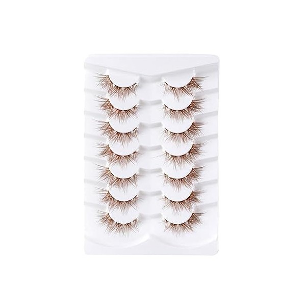 FSSTUD Lot de 7 paires de faux cils naturels ondulés pour Halloween - Marron - Bande transparente - Cils manga décoratifs