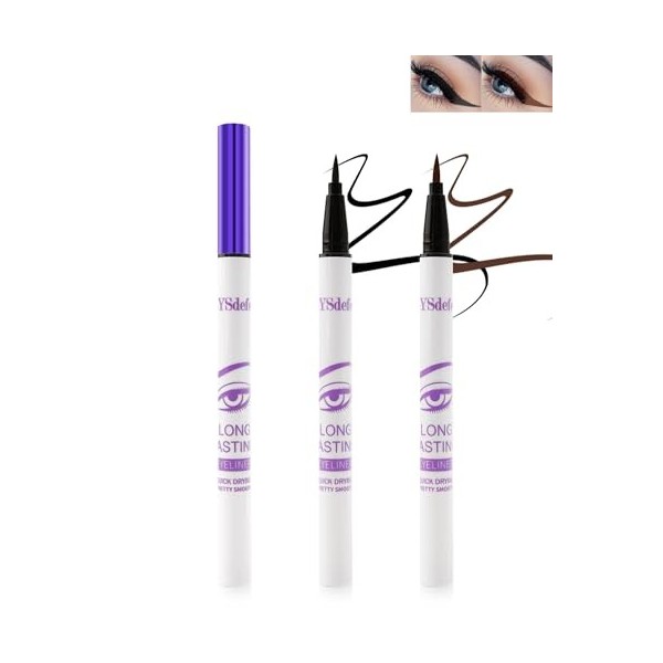 Eyeliner liquide coloré Set-2 Couleurs Noir et Marron Waterproof Matte Eyeliner liquide, Crayon Flexible Pour un Contrôle Fac