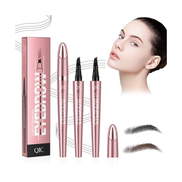 2 PCS Crayon sourcils 3D étanche, avec 4 pointes de fourchette, Crayon sourcils magique, rayon à sourcils 3D Microblading imp