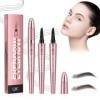 2 PCS Crayon sourcils 3D étanche, avec 4 pointes de fourchette, Crayon sourcils magique, rayon à sourcils 3D Microblading imp