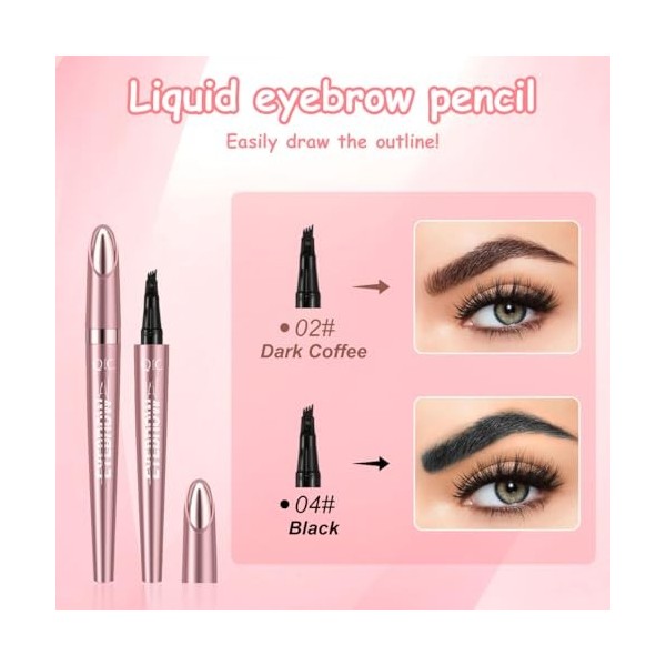 2 PCS Crayon sourcils 3D étanche, avec 4 pointes de fourchette, Crayon sourcils magique, rayon à sourcils 3D Microblading imp