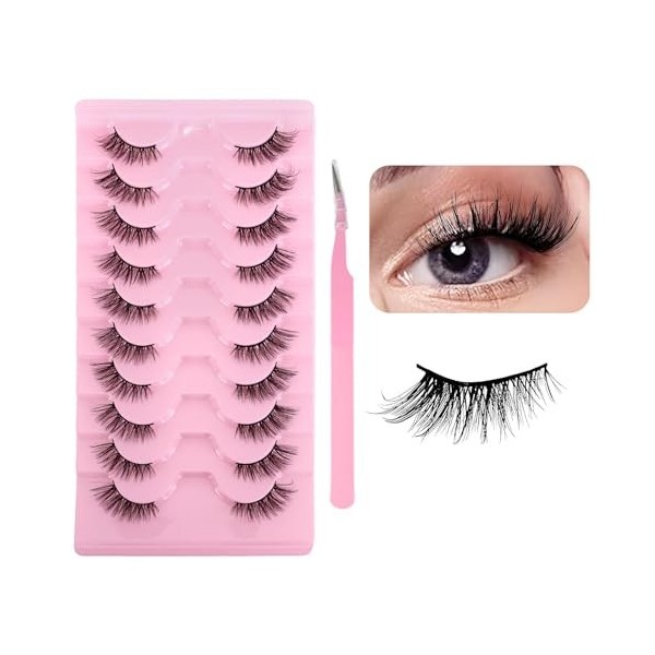 GADITIEK 10 paires de Half Eyelashes Demi cils Curly Cat Eye Lashes Look Avec Naturel Wispy-Naturel Cils Artificiels BY06 