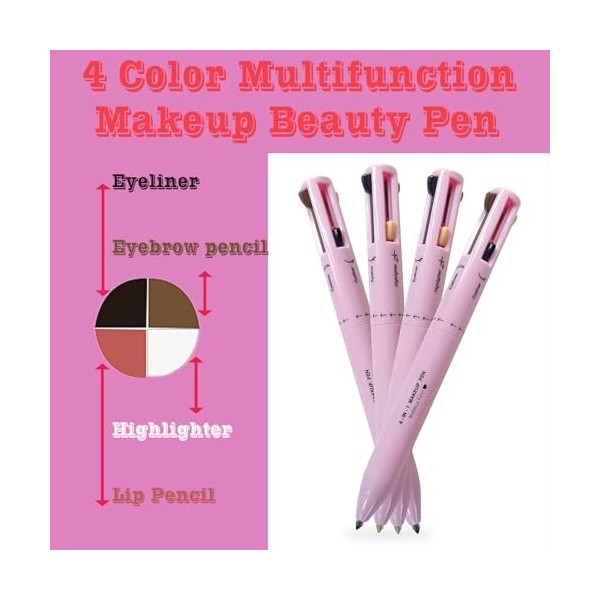 Stylo de maquillage multifonction 4 en 1, imperméable, surligneur, 4 couleurs, stylo de maquillage pour femme