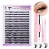 mercham Kit de 280 extensions de cils individuels, 8 à 16 mm, longueur mixte D, ensemble de grappes de cils avec colle et joi