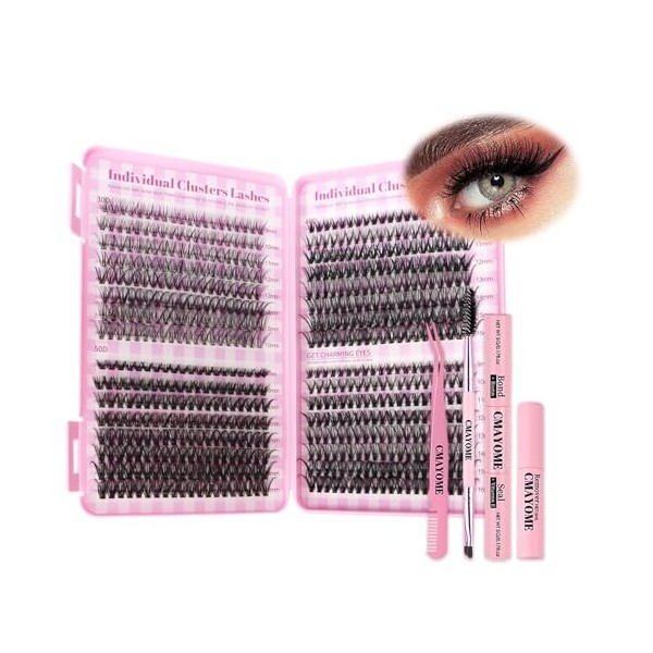 Kit dextensions de cils individuels 640 pièces - Cils individuels de 9 à 16 mm à faire soi-même avec pince à épiler, pince à