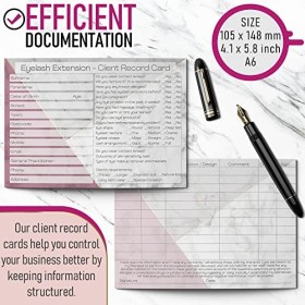 Lot de 100 cartes client pour extensions de cils - Dossier de consultation client pour salon et thérapeute - Essentiels des s
