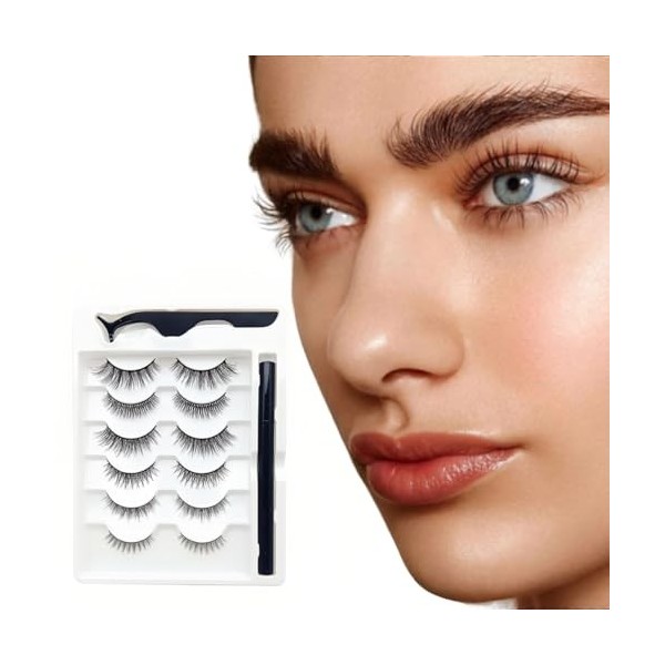 6 Paires Faux Cils Magnetique, 3D Cils Magnétique avec Eye Liner Magnetique, Sans Colle Requise, Kit Faux Extension Cils