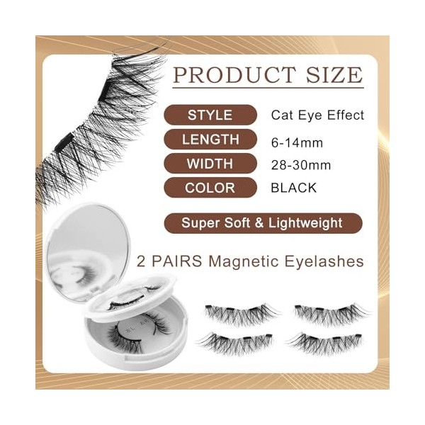 Lot de 2 paires de cils magnétiques avec applicateur - Aspect naturel - Avec applicateur - Réutilisables - Faux cils magnétiq