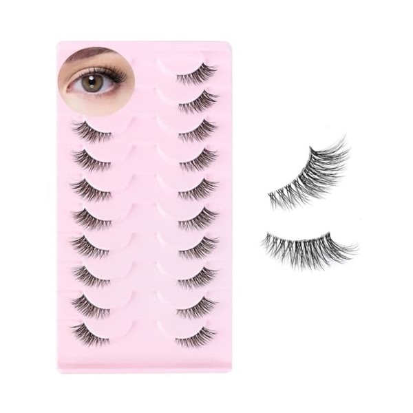 YPYMOD 10 Paires Demi Faux Cils Bande Transparente 3D Faux Cils Naturel Half Lashes Oeil de Chat Réutilisables Faux Cils de M