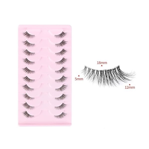 YPYMOD 10 Paires Demi Faux Cils Bande Transparente 3D Faux Cils Naturel Half Lashes Oeil de Chat Réutilisables Faux Cils de M