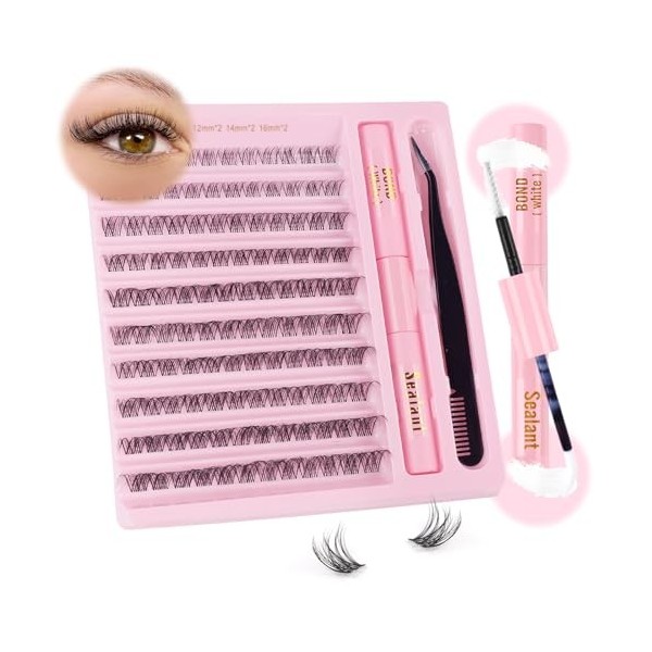 Sixstarhair Faux Cils Individuel avec Lash Bond and Remover Kit Extension Cils 60D Faux Cils Bouquet Volume Russe DIY Extensi