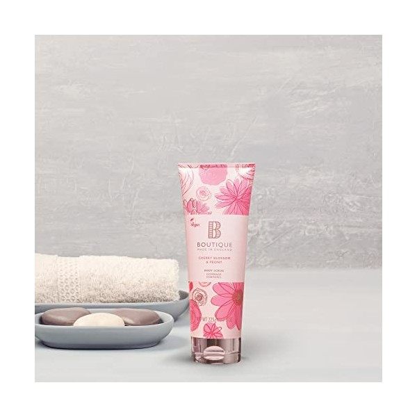 Boutique Cherry Blossom & Peony Body Scrub, Cleanses Skin Leaving it Feel Soft and Smooth 225g