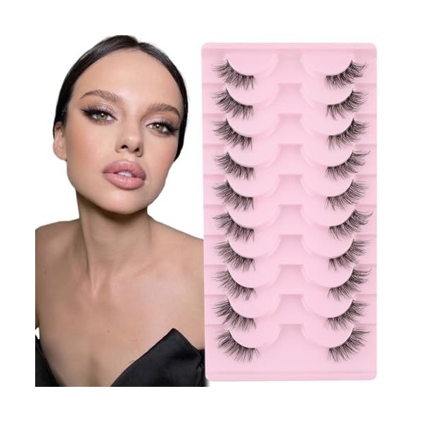 Sixstarhair Demi Faux Cils Bande Transparente 3D Faux Cils Naturel Half Lashes Oeil de chat Reutilisable Fake EyeLashes 10 Pa