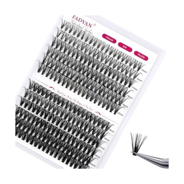 FADVAN Extension de Cils en Grappe 280Pcs Courbure D Cils Faux Cils Individuels Bouquet Professionnel Naturel Cluster DIY Cil