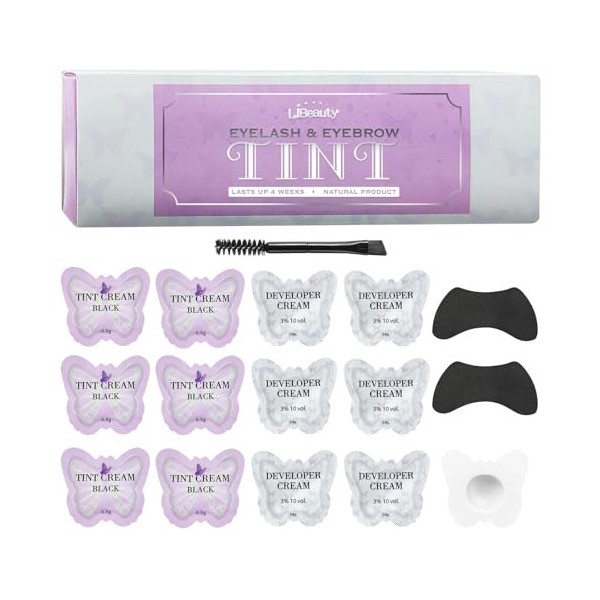 Libeauty Teinture Cils Noir, Coloration Cils Noir, Teinture Cils avec Brosse à Double Tête, Nouveau Sac de Teinture pour Cils