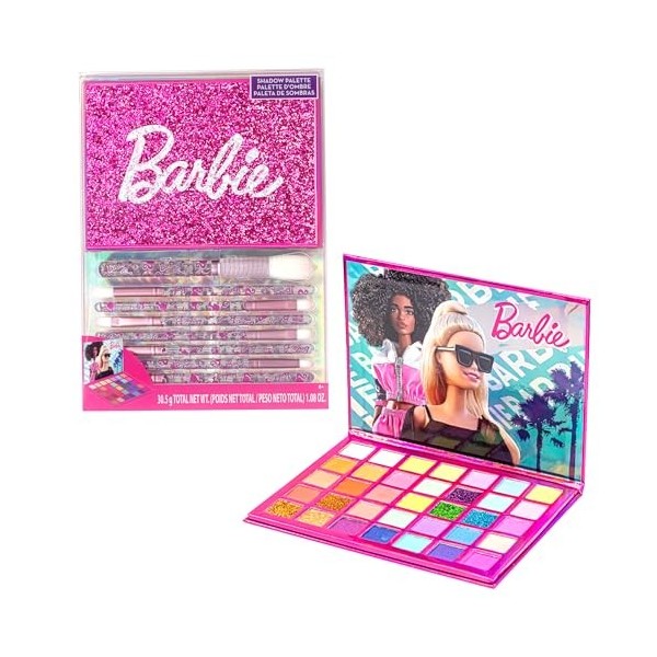 Palette de fards à paupières Barbie 35, couleurs chatoyantes et opaques, pigmentées et estompables, 8 pinceaux applicateurs, 