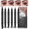 5Pcs Double tête Ensemble de stylos tampon liquide Eyeliner,Mat Crayon eye liner noir, Lazy Pochoirs d’eyeliners black Stamp 