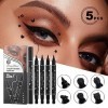 5Pcs Double tête Ensemble de stylos tampon liquide Eyeliner,Mat Crayon eye liner noir, Lazy Pochoirs d’eyeliners black Stamp 