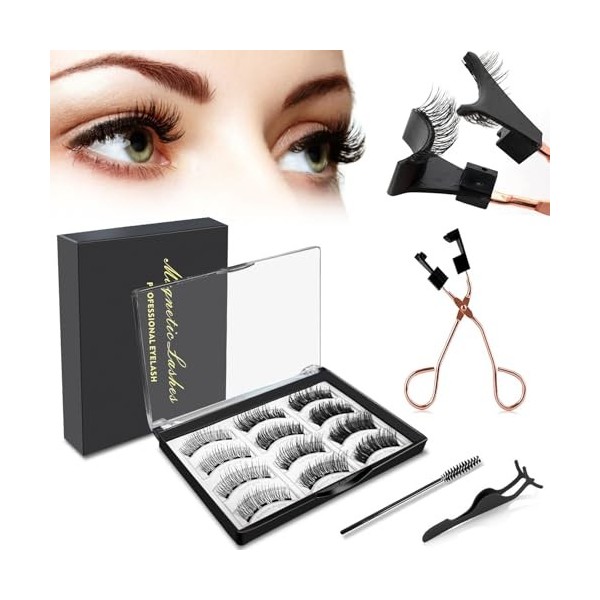 Faux Cils Magnetique, Magnetic Lashes Faux Cils Magnétiques Avec Applicateur Pas besoin de Colle Cil Magnétiques Aspect Natur