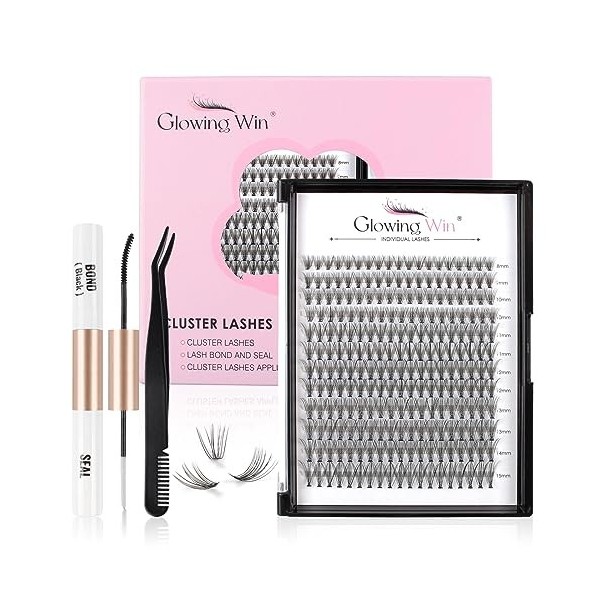 Glowing Win Faux Cils Individuel Naturel Kit Extension Cils Cluster Lashes Avec Applicateur, Bond&Seal Faux Cils Extension de